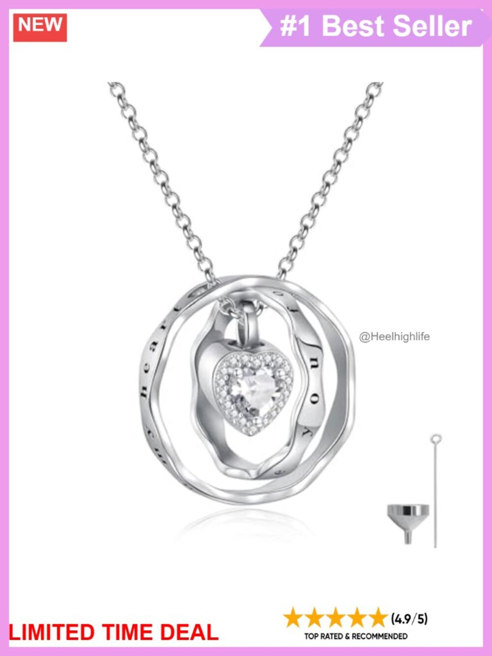 925 Sterling Silver Heart Urn Necklace for Ashes Keepsake Memorial